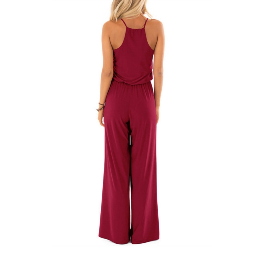 Sleeveless Wide-Leg Jumpsuit  Burgundy Medium